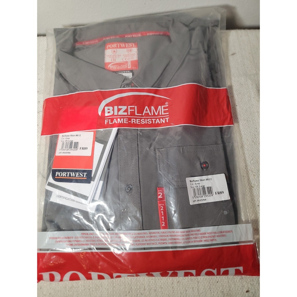 Portwest Bizflame FR89 Work Shirt Mens 6XL Gray Flame Resistant NFPA 2112 ARC 2